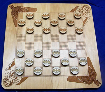 Checkers Board Hardwood Game - Laser Engraved, USA Made - 11" x 11"